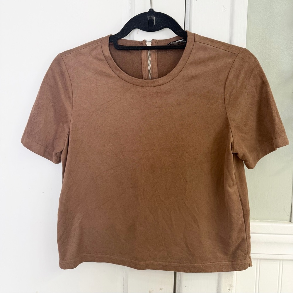 Zara Faux Suede Brown Crop Top